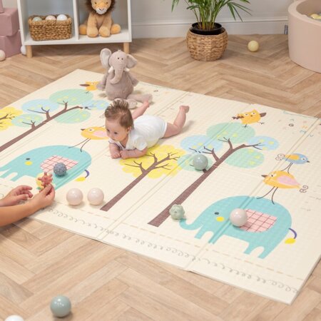 KiddyMoon Baby Play Mat Double-Sided Foam Mat For Kids Crawling Mat For Children Encourages Imagination Colourful Patterns Play Area Foldable Ideal for Indoors and Outdoors, Green-Forest