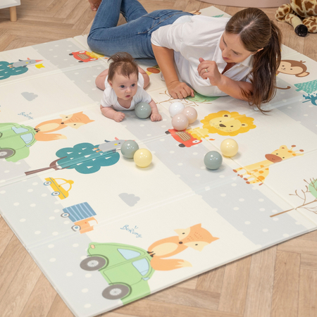 KiddyMoon Baby Play Mat Double-Sided Foam Mat For Kids Crawling Mat For Children Encourages Imagination Colourful Patterns Play Area Foldable Ideal for Indoors and Outdoors, Orange-Circus