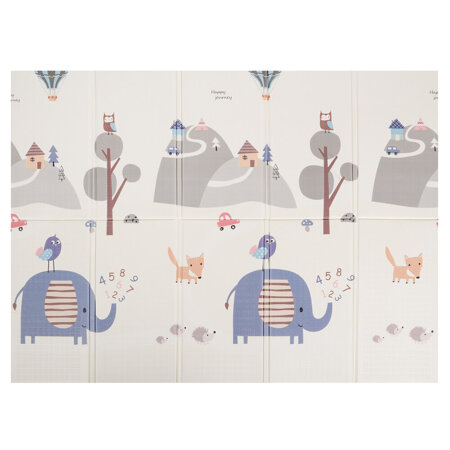 KiddyMoon Baby Play Mat Double-Sided Foam Mat For Kids Crawling Mat For Children Encourages Imagination Colourful Patterns Play Area Foldable for Indoors and Outdoors, Gray-Mountains/Elephant