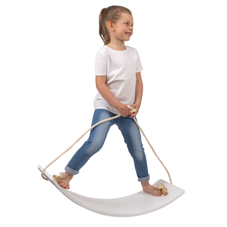 KiddyMoon Balance Board with Rope For Kids Wooden Swing Board BB-004, White