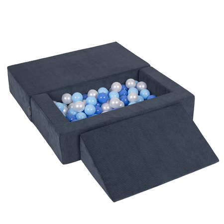 KiddyMoon Children's Foam Sofa with Wedge and Play Balls Set for Play Soft Perfect for Kids Room Lightweight Learning Relaxation Removable Covers Easy Cleaning, navy blue: babyblue-blue-pearl, Sofa/Wedge + 100 Balls