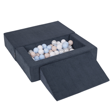 KiddyMoon Children's Foam Sofa with Wedge and Play Balls Set for Play Soft Perfect for Kids Room Lightweight Learning Relaxation Removable Covers Easy Cleaning, navy blue: pastel beige/pastel blue/white/pearl, Sofa/Wedge + 100 Balls