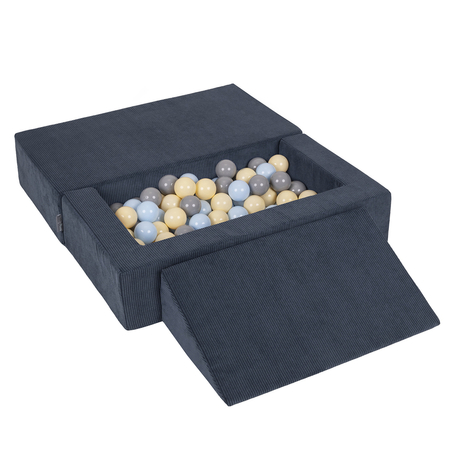 KiddyMoon Children's Foam Sofa with Wedge and Play Balls Set for Play Soft Perfect for Kids Room Lightweight Learning Relaxation Removable Covers Easy Cleaning, navy blue: pastel blue/pastel yellow/gray, Sofa/Wedge + 100 Balls