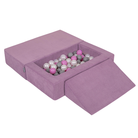 KiddyMoon Children's Foam Sofa with Wedge and Play Balls Set for Play Soft Perfect for Kids Room Lightweight Learning Relaxation Removable Covers Easy Cleaning, purple: pearl/gray/pink, Sofa/Wedge + 100 Balls