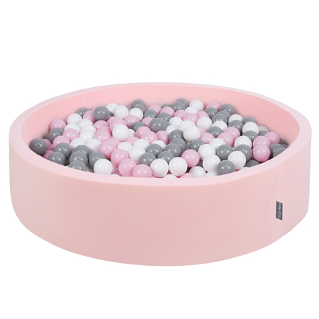 KiddyMoon Foam Ballpit Big Round with Plastic Balls, Certified Made In, Pink: White-Grey-Powder Pink