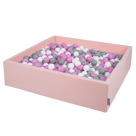 KiddyMoon Foam Ballpit Big Square with Plastic Balls, Certified Made In, Pink: Grey-White-Pink