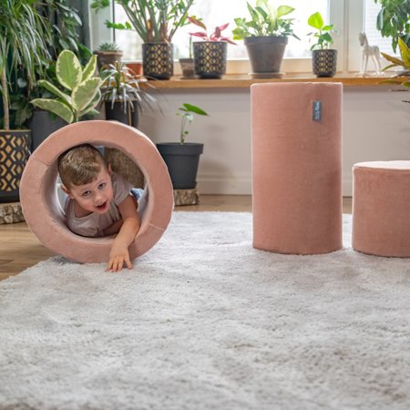 KiddyMoon Foam Playground Velvet Obstacle Course for Toddlers and Kids - Barrel, Desert Pink
