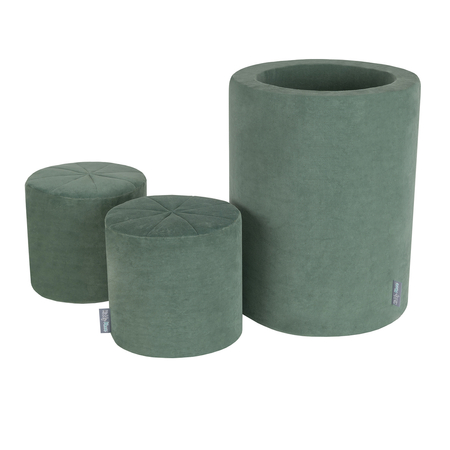 KiddyMoon Foam Playground Velvet Obstacle Course for Toddlers and Kids - Barrel/Pouf/Pouf, Forest Green