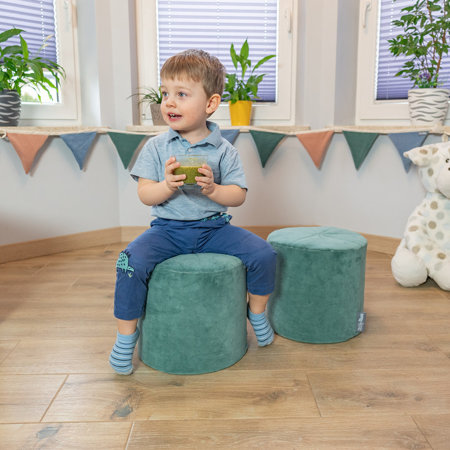 KiddyMoon Foam Playground Velvet Obstacle Course for Toddlers and Kids - Poufs, Forest Green