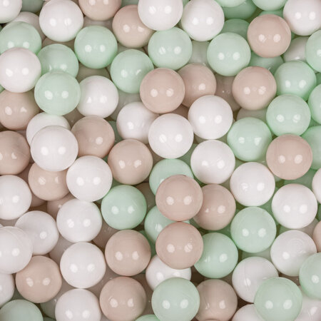 KiddyMoon Foam Playground Velvet for Kids with Round Ballpit (∅ 7cm/2.75In) Soft Obstacles Course and Ball Pool, Certified Made In The EU, forest green:pastel beige/white/mint, Ballpit (200 Balls) + Steps