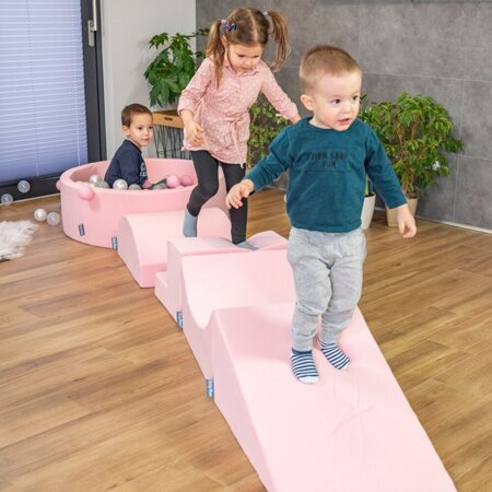 KiddyMoon Foam Playground for Kids Obstacle Course for Children Montessori Toy for Babies Soft Construction Blocks Element, Halfshaft/ Ramp/ Wedge/ Steps, Certified Made in The EU, Pink: -