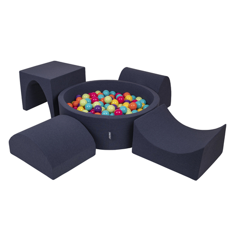 KiddyMoon Foam Playground for Kids with Ballpit and Balls, Darkblue: Lgreen/ Yellow/ Turquoi/ Orange/ Dpink/ Purple