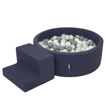 KiddyMoon Foam Playground for Kids with Ballpit and Balls, Darkblue: White/ Grey/ Mint