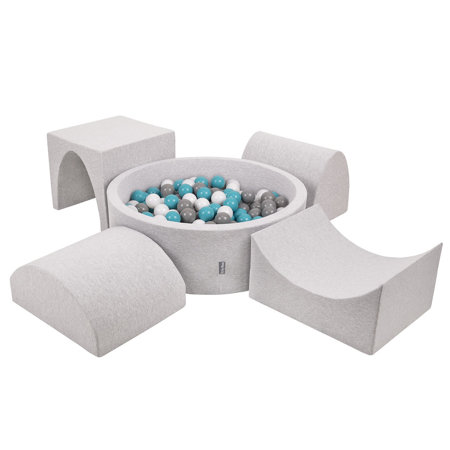 KiddyMoon Foam Playground for Kids with Ballpit and Balls, Lightgrey: Grey/ White/ Turquoise