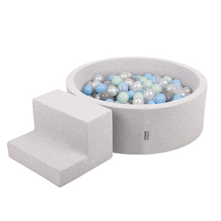 KiddyMoon Foam Playground for Kids with Ballpit and Balls, Lightgrey: Pearl/ Grey/ Transparent/ Babyblue/ Mint