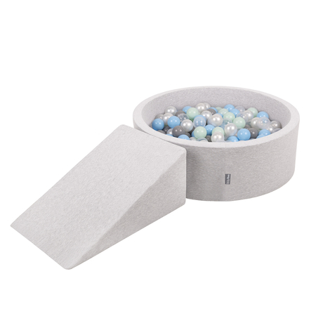 KiddyMoon Foam Playground for Kids with Ballpit and Balls, Lightgrey: Pearl/ Grey/ Transparent/ Babyblue/ Mint
