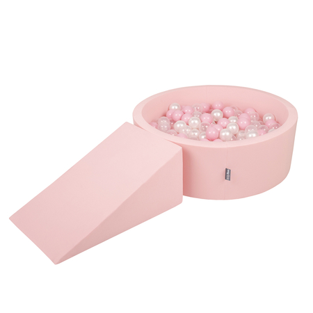 KiddyMoon Foam Playground for Kids with Ballpit and Balls, Pink: Powder Pink/ Pearl/ Transparent
