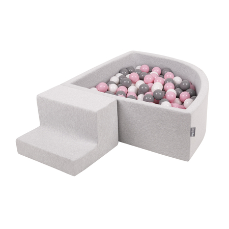 KiddyMoon Foam Playground for Kids with Quarter Angular Ballpit and Balls, Lightgrey: White/ Grey/ Powderpink