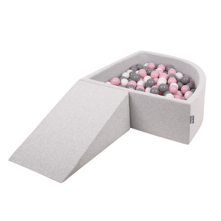 KiddyMoon Foam Playground for Kids with Quarter Angular Ballpit and Balls, Lightgrey: White/ Grey/ Powderpink