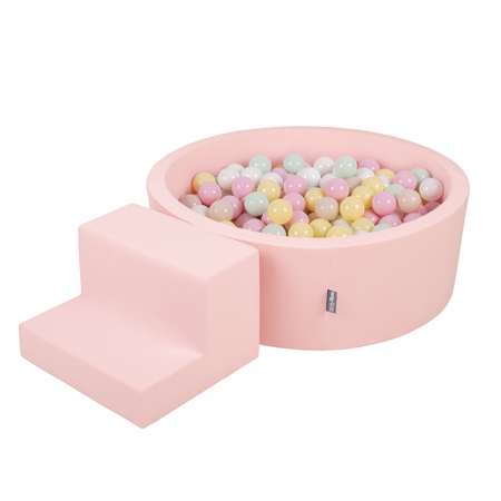 KiddyMoon Foam Playground for Kids with Round Ballpit (200 Balls 7cm/ 2.75In) Soft Obstacles Course and Ball Pool, Certified Made In The EU, Pink: Pink: Pastel Beige/ Pastel Yellow/ White/ Mint/ Powder Pink