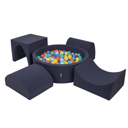 KiddyMoon Foam Playground for Kids with Round Ballpit ( 7cm/ 2.75In) Soft Obstacles Course and Ball Pool, Certified Made In The EU, Darkblue: Lgreen/ Orange/ Turquoise/ Blue/ Bblue/ Yellow