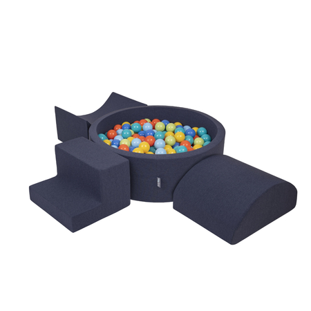 KiddyMoon Foam Playground for Kids with Round Ballpit ( 7cm/ 2.75In) Soft Obstacles Course and Ball Pool, Certified Made In The EU, Darkblue: Lgreen/ Orange/ Turquoise/ Blue/ Bblue/ Yellow
