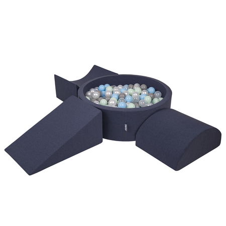 KiddyMoon Foam Playground for Kids with Round Ballpit ( 7cm/ 2.75In) Soft Obstacles Course and Ball Pool, Certified Made In The EU, Darkblue: Pearl/ Grey/ Transparent/ Babyblue/ Mint