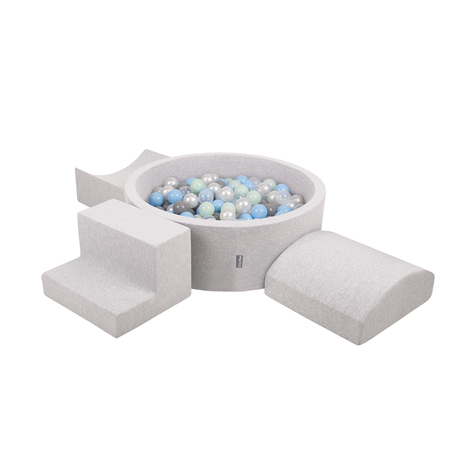 KiddyMoon Foam Playground for Kids with Round Ballpit ( 7cm/ 2.75In) Soft Obstacles Course and Ball Pool, Certified Made In The EU, Lightgrey: Pearl/ Grey/ Transparent/ Babyblue/ Mint