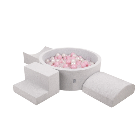 KiddyMoon Foam Playground for Kids with Round Ballpit ( 7cm/ 2.75In) Soft Obstacles Course and Ball Pool, Certified Made In The EU, Lightgrey: Powderpink/ Pearl/ Transparent