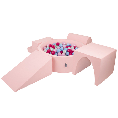 KiddyMoon Foam Playground for Kids with Round Ballpit ( 7cm/ 2.75In) Soft Obstacles Course and Ball Pool, Certified Made In The EU, Pink: Light Pink/ Dark Pink/ Babyblue/ Mint