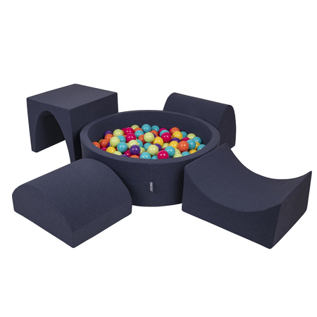 KiddyMoon Foam Playground for Kids with Round Ballpit ( ∅ 7cm/2.75In) Soft Obstacles Course and Ball Pool, Certified Made In The EU, darkblue:lgreen/yellow/turquoi/orange/dpink/purple, Ballpit (300 Balls) + Version 1