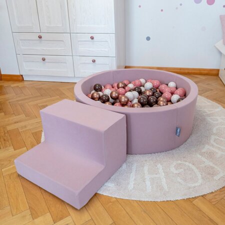 KiddyMoon Foam Playground for Kids with Round Ballpit ( ∅ 7cm/2.75In) Soft Obstacles Course and Ball Pool, Certified Made In The EU, heather: pastel beige/powder pink/pearl, Ballpit (200 Balls) + Version 3