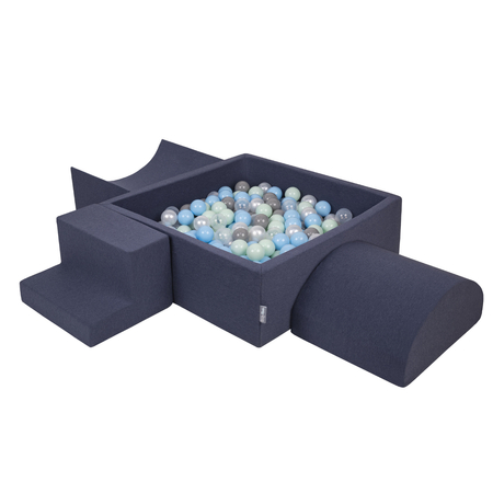 KiddyMoon Foam Playground for Kids with Square Ballpit ( 7cm/ 2.75In) Soft Obstacles Course and Ball Pool, Certified Made In The EU, Darkblue: Pearl/ Grey/ Transparent/ Babyblue/ Mint