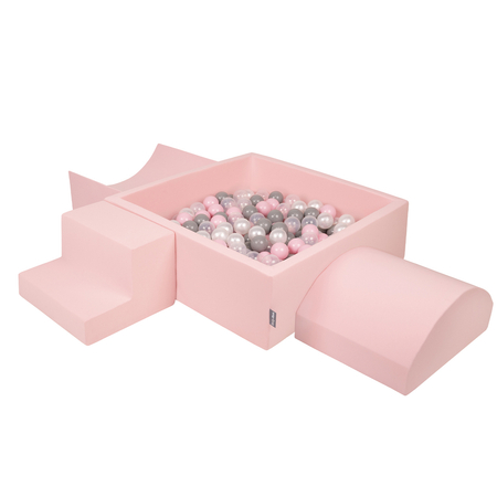 KiddyMoon Foam Playground for Kids with Square Ballpit ( 7cm/ 2.75In) Soft Obstacles Course and Ball Pool, Certified Made In The EU, Pink: Pearl/ Grey/ Transparent/ Powder Pink