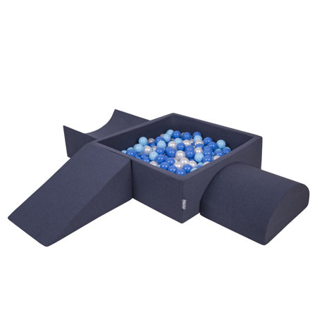 KiddyMoon Foam Playground for Kids with Square Ballpit and Balls, Darkblue: Babyblue/ Blue/ Pearl