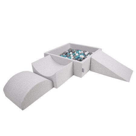 KiddyMoon Foam Playground for Kids with Square Ballpit and Balls, Lightgrey: Grey/ White/ Turquoise