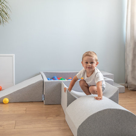 KiddyMoon Foam Playground for Kids with Square Ballpit and Balls, Lightgrey: Grey/ White/ Turquoise