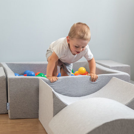 KiddyMoon Foam Playground for Kids with Square Ballpit and Balls, Lightgrey: Pearl/ Grey/ Transparent/ Babyblue/ Mint