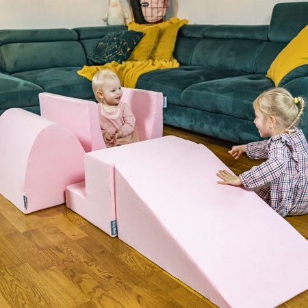 KiddyMoon Foam Playground for Kids with Square Ballpit and Balls, Pink