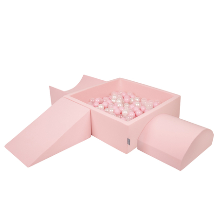 KiddyMoon Foam Playground for Kids with Square Ballpit and Balls, Pink