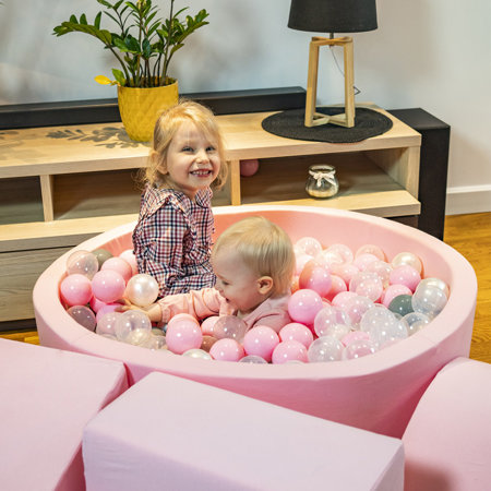 KiddyMoon Foam Playground for Kids with Square Ballpit and Balls, Pink: Pearl/ Grey/ Transparent/ Powder Pink