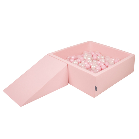 KiddyMoon Foam Playground for Kids with Square Ballpit and Balls, Pink: Powder Pink/ Pearl/ Transparent