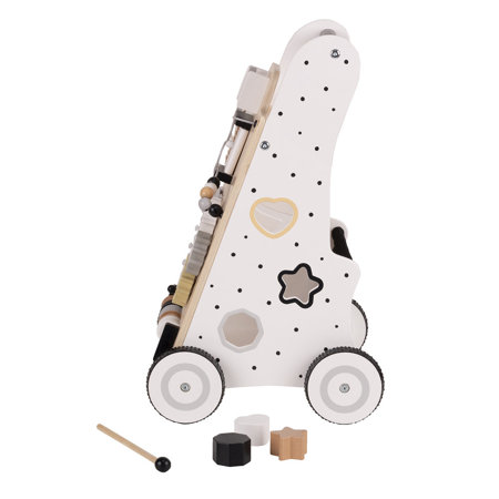 KiddyMoon Interactive Wooden Baby Walker for Children WK, Black - White