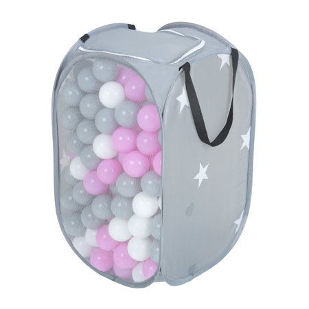 KiddyMoon Kids Balls Set Bin Hamper Storage Mesh Carrying Case, Grey: Grey/ White/ Pink