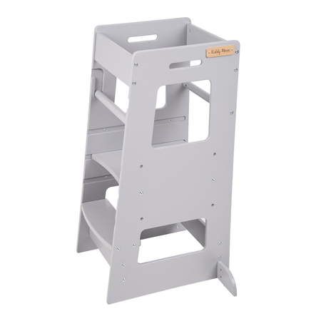 KiddyMoon Kitchen Helper For Kids Step Stool Learning Tower for Children Learning Chair Adjustable Height Level Montessori Furniture, Babies Kitchen Gadgets, ST-003, Grey, 91,5x39,3x49,4