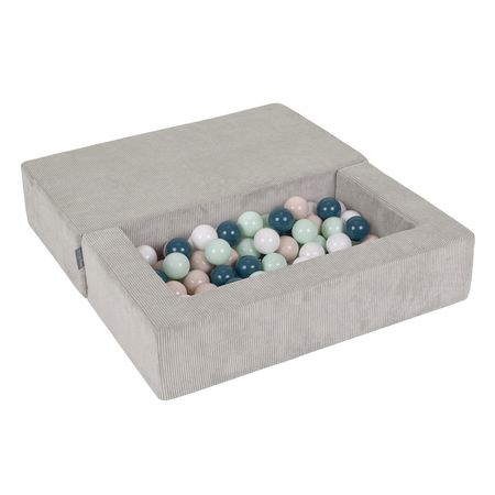 KiddyMoon Modular Foam Sofa for Children's with Balls Lightweight Sofa For Kids Room Comfortable Space-Saving with Storage Room Fabric Safe and Fun for Kids, light gray: dark turquoise-pastel beige-white-mint, Sofa + 100 Balls