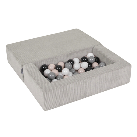 KiddyMoon Modular Foam Sofa for Children's with Balls Lightweight Sofa For Kids Room Comfortable Space-Saving with Storage Room Fabric Safe and Fun for Kids, light grey: pastel beige/grey/white/black, Sofa + 100 Balls