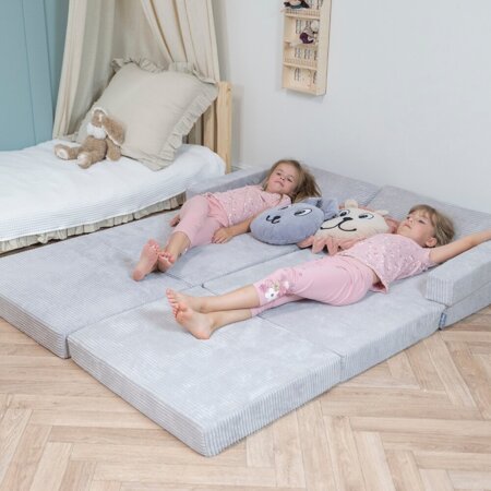 KiddyMoon Multifunctional Foam Mattress Foldable Bed Armchair Kids Children Sofa Folding Toddler Couch Chair for Playroom Bedroom Living Room, Light Grey