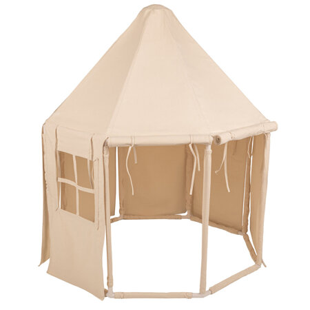 KiddyMoon Play Tent for Kids Pavilion Playhouse Cotton Fabric Indoor Outdoor Use Foldable Design Easy Assembly And Storage Perfect For Play Relaxing And Imaginative Adventures, Natural