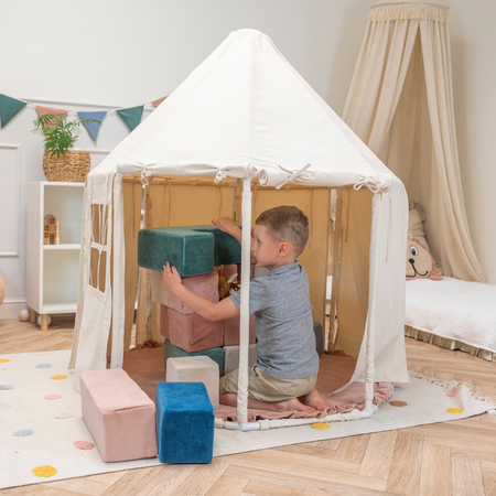 KiddyMoon Play Tent for Kids Pavilion Playhouse Cotton Fabric Indoor Outdoor Use Foldable Design Easy Assembly And Storage Perfect For Play Relaxing And Imaginative Adventures, natural, No Balls